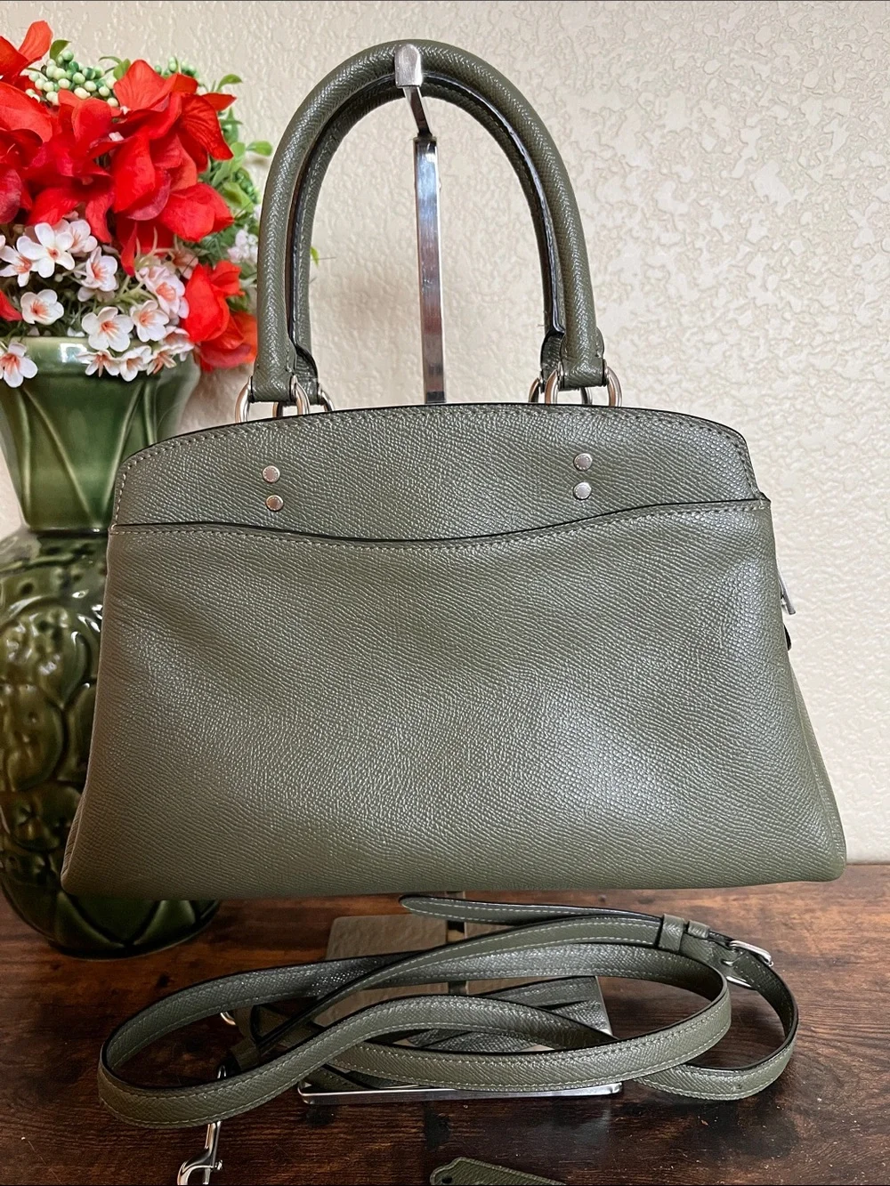 Coach 91146 Mini Lillie Carryall Bag Crossgrain Leather Crossbody Olive